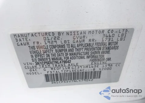 2022 Nissan Kicks Sr Xtronic Cvt из США, поврежденный, VIN 3N1CP5DV7NL479042